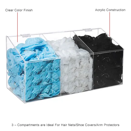 Acrylic PPE Dispenser, 3 Compartments, Clear - Image 3